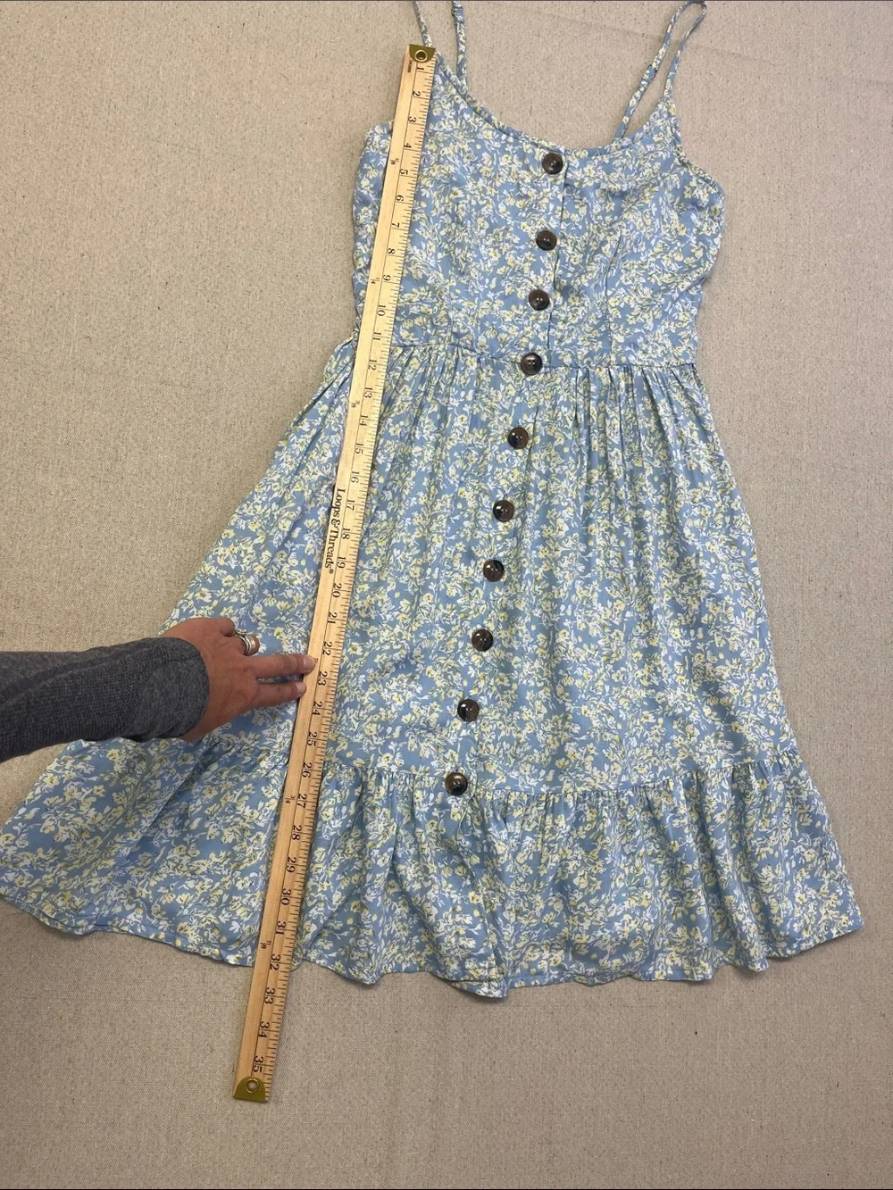 Japra Blue Floral Button Front Midi Dress Pockets Adjustable Straps S - Picture 9 of 13